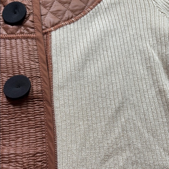 NIC+ZOE Cream and Brown ribbed Cardigan with quilted accents size M - Picture 4 of 5
